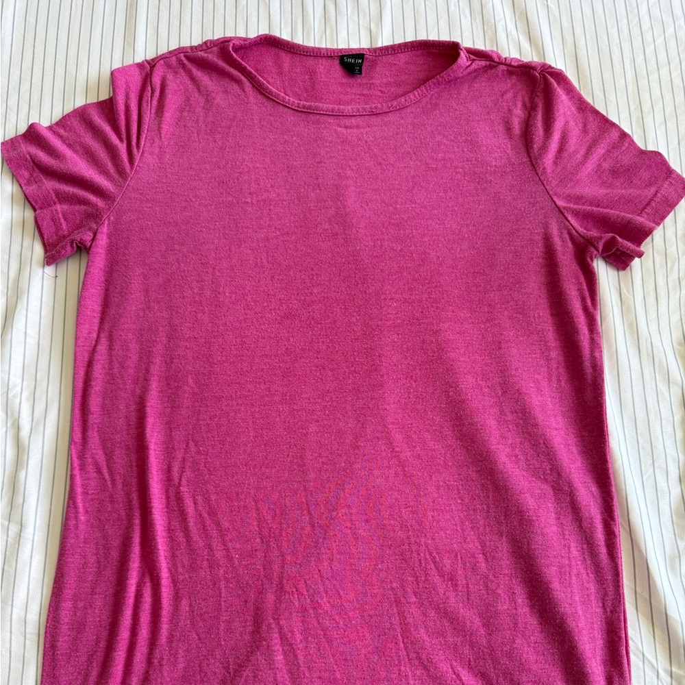 Shein Pink T-Shirt Slit Thigh Casual Dress